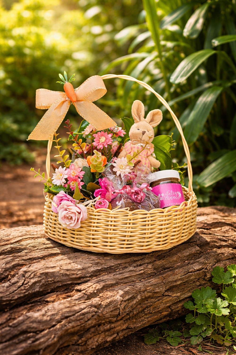 Cesta feita em formato de folha com fio sintetico.